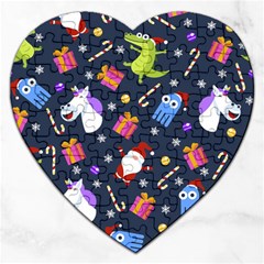 Colorful Funny Christmas Pattern Jigsaw Puzzle (heart) by Ket1n9