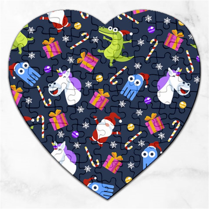 Colorful Funny Christmas Pattern Jigsaw Puzzle (Heart)