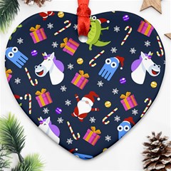 Colorful Funny Christmas Pattern Heart Ornament (two Sides) by Ket1n9