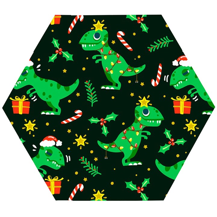 Christmas Funny Pattern Dinosaurs Wooden Puzzle Hexagon