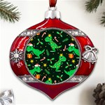 Christmas Funny Pattern Dinosaurs Metal Snowflake And Bell Red Ornament Front