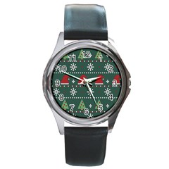 Beautiful Knitted Christmas Pattern Round Metal Watch by Ket1n9