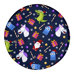 Colorful Funny Christmas Pattern Round Glass Fridge Magnet (4 Pack) by Ket1n9