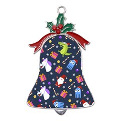 Colorful Funny Christmas Pattern Metal Holly Leaf Bell Ornament by Ket1n9