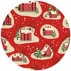 Christmas New Year Seamless Pattern Wooden Puzzle Round by Ket1n9