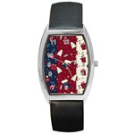 Flat Design Christmas Pattern Collection Art Barrel Style Metal Watch Front