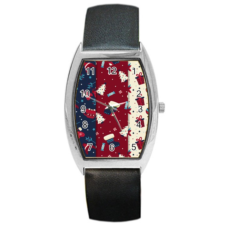 Flat Design Christmas Pattern Collection Art Barrel Style Metal Watch