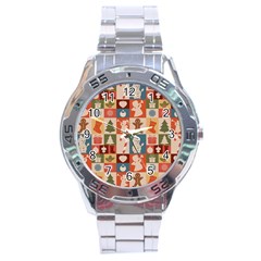 Cute Christmas Seamless Pattern Vector  - Stainless Steel Analogue Watch by Ket1n9