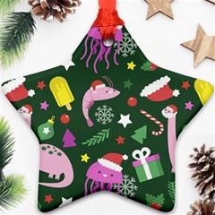 Dinosaur Colorful Funny Christmas Pattern Ornament (star) by Ket1n9