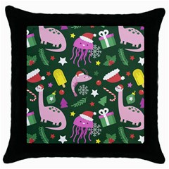 Dinosaur Colorful Funny Christmas Pattern Throw Pillow Case (black) by Ket1n9