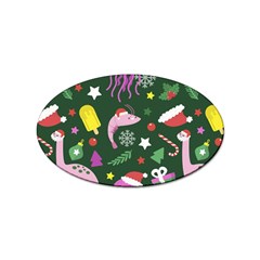 Dinosaur Colorful Funny Christmas Pattern Sticker Oval (10 Pack)