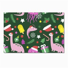 Dinosaur Colorful Funny Christmas Pattern Postcard 4 x 6  (pkg Of 10) by Ket1n9