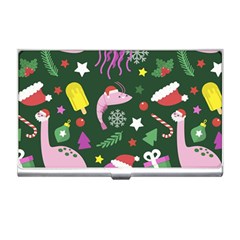 Dinosaur Colorful Funny Christmas Pattern Business Card Holder by Ket1n9