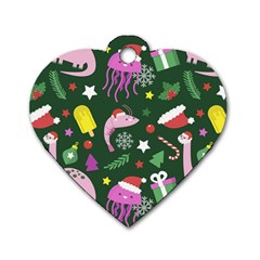 Dinosaur Colorful Funny Christmas Pattern Dog Tag Heart (two Sides) by Ket1n9