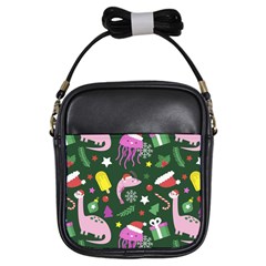 Dinosaur Colorful Funny Christmas Pattern Girls Sling Bag by Ket1n9