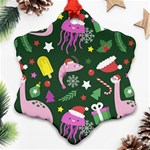 Dinosaur Colorful Funny Christmas Pattern Ornament (Snowflake) Front