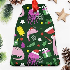 Dinosaur Colorful Funny Christmas Pattern Bell Ornament (two Sides) by Ket1n9