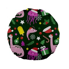 Dinosaur Colorful Funny Christmas Pattern Standard 15  Premium Round Cushions by Ket1n9