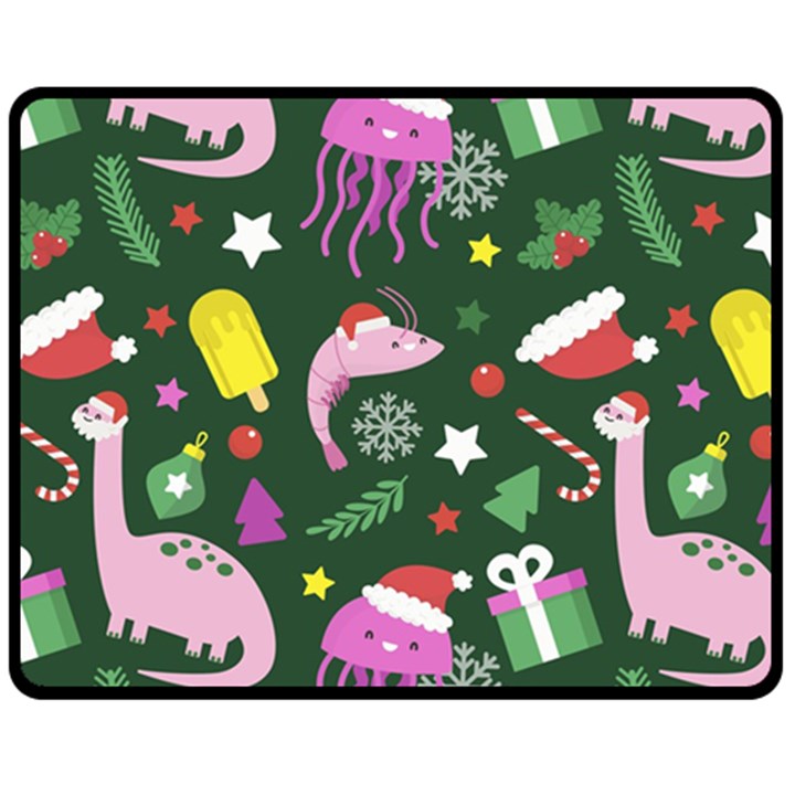 Dinosaur Colorful Funny Christmas Pattern Two Sides Fleece Blanket (Medium)