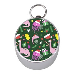 Dinosaur Colorful Funny Christmas Pattern Mini Silver Compasses by Ket1n9