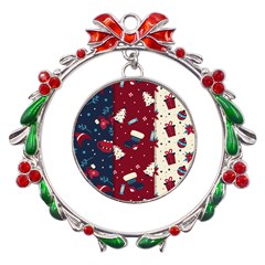 Flat Design Christmas Pattern Collection Art Metal X mas Wreath Ribbon Ornament