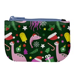 Dinosaur Colorful Funny Christmas Pattern Large Coin Purse by Ket1n9