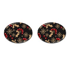 Christmas Pattern With Snowflakes Berries Cufflinks (oval) by Ket1n9