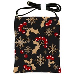 Christmas Pattern With Snowflakes Berries Shoulder Sling Bag by Ket1n9