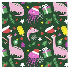 Dinosaur Colorful Funny Christmas Pattern Wooden Puzzle Square