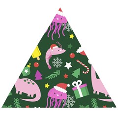 Dinosaur Colorful Funny Christmas Pattern Wooden Puzzle Triangle by Ket1n9