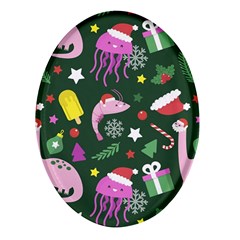 Dinosaur Colorful Funny Christmas Pattern Oval Glass Fridge Magnet (4 Pack) by Ket1n9