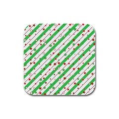 Christmas Paper Stars Pattern Texture Background Colorful Colors Seamless Rubber Square Coaster (4 Pack) by Ket1n9