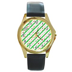 Christmas Paper Stars Pattern Texture Background Colorful Colors Seamless Round Gold Metal Watch by Ket1n9