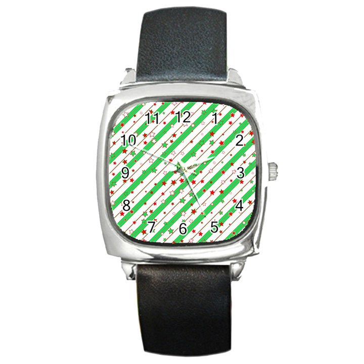 Christmas Paper Stars Pattern Texture Background Colorful Colors Seamless Square Metal Watch