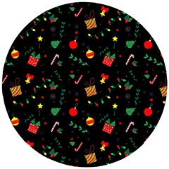 Christmas Pattern Texture Colorful Wallpaper Wooden Puzzle Round by Ket1n9