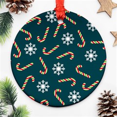 Christmas Seamless Pattern With Candies Snowflakes Ornament (round) by Ket1n9