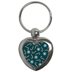 Christmas Seamless Pattern With Candies Snowflakes Key Chain (heart) by Ket1n9