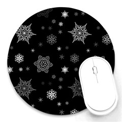 Christmas Snowflake Seamless Pattern With Tiled Falling Snow Round Mousepad by Ket1n9