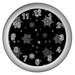 Christmas Snowflake Seamless Pattern With Tiled Falling Snow Wall Clock (silver) by Ket1n9