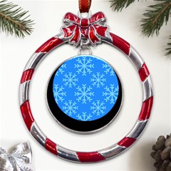 Holiday Celebration Decoration Background Christmas Metal Red Ribbon Round Ornament by Ket1n9