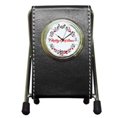 Merry-christmas-christmas-greeting Pen Holder Desk Clock by Ket1n9