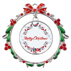 Merry-christmas-christmas-greeting Metal X mas Wreath Ribbon Ornament by Ket1n9