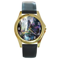 Fantastic World Fantasy Painting Round Gold Metal Watch by Ket1n9