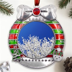 Crown-aesthetic-branches-hoarfrost- Metal X mas Ribbon With Red Crystal Round Ornament by Ket1n9