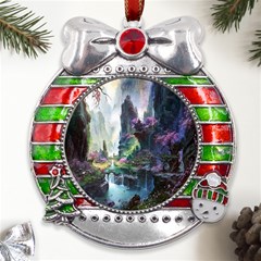 Fantastic World Fantasy Painting Metal X mas Ribbon With Red Crystal Round Ornament by Ket1n9