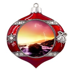 California-sea-ocean-pacific Metal Snowflake And Bell Red Ornament