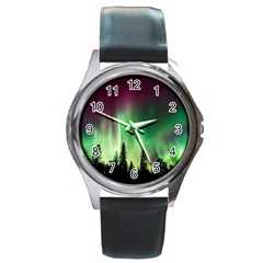 Aurora-borealis-northern-lights Round Metal Watch by Ket1n9