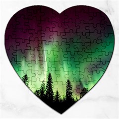 Aurora-borealis-northern-lights Jigsaw Puzzle (heart) by Ket1n9