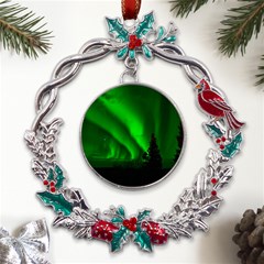 Aurora-borealis-northern-lights- Metal X mas Wreath Holly Leaf Ornament by Ket1n9