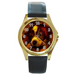 Cute 3d Dog Round Gold Metal Watch